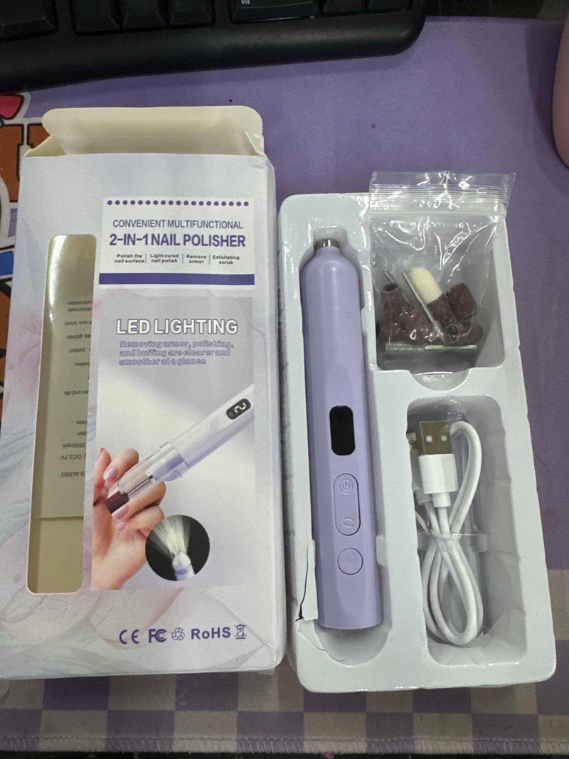 2-in-1 Electric Nail Grinder with LED Light, Rechargeable Multifunctional Handheld Nail Polisher